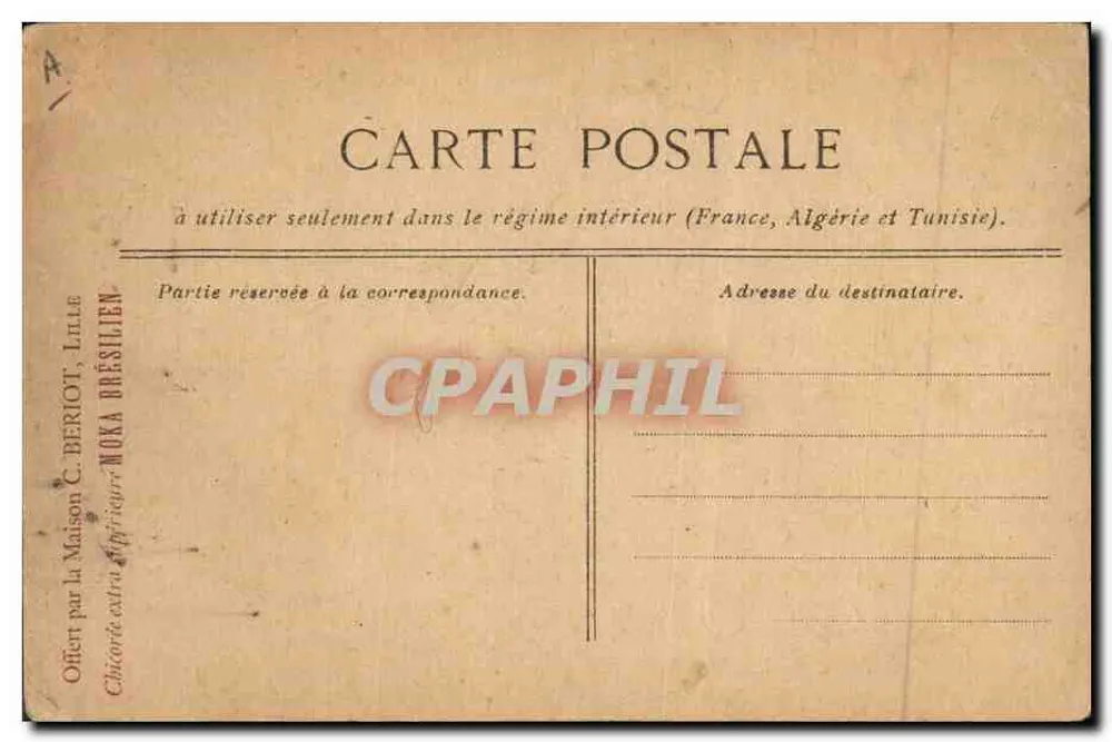 Motifs de punition — caricature d'un adjudant Bedon lavant ses pieds dans une cruche — éditeur C. Beriot, Lille - Verso