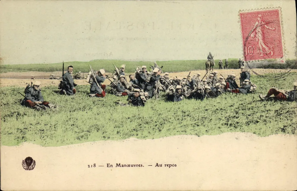 Soldaten in Manövern — In Ruhe — unbekannter Verlag, Nr. 218 - Vorderseite