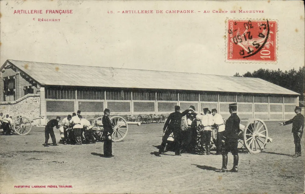 Französische Artillerie — 48. Feldartillerie — Auf dem Übungsplatz — Phototypie Labouche Frères, Toulouse - Vorderseite