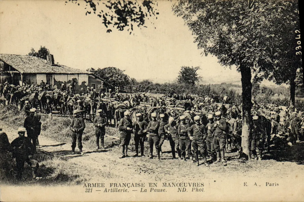 Antike Ansichtskarte Französische Armee in Manövern — Artillerie — Die Pause — E. A., Paris — n° 33042 - Vorderseite