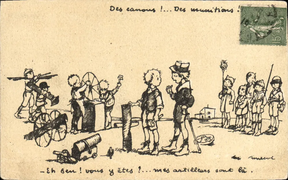 Kinder, die als Artilleristen spielen — Zeichnung von Rimeul — Verlag Poulbot n°68-A - Vorderseite