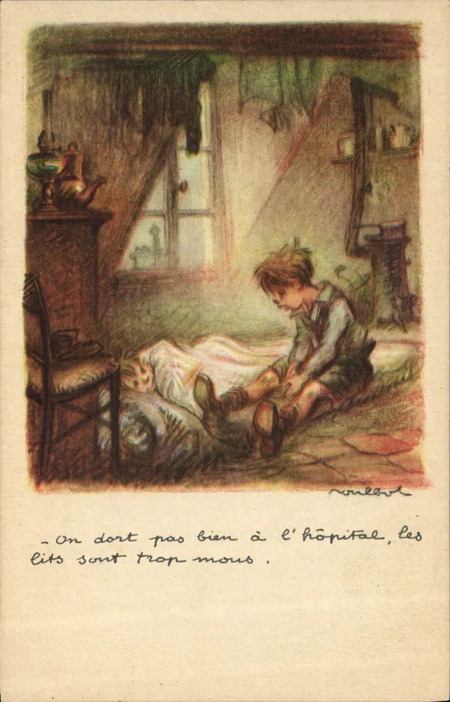 Kind im Krankenhaus — Illustration von Norel — Nationale Liga gegen Slums - Vorderseite