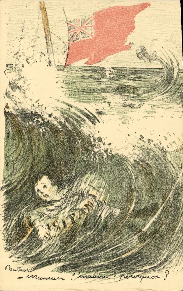 Boot auf stürmischem Meer — mit britischer Flagge — Verlag A Color Paris, n° 59 - Vorderseite