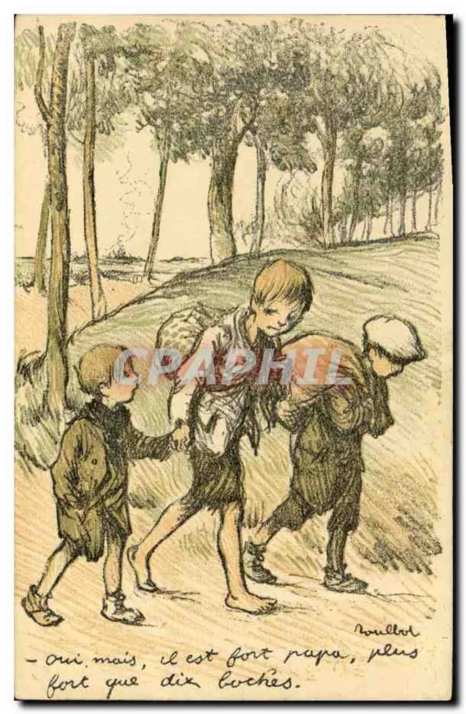 Drei Kinder in einem Park — Zeichnung von Roullot — Verlag A. COLOR, Paris - Vorderseite