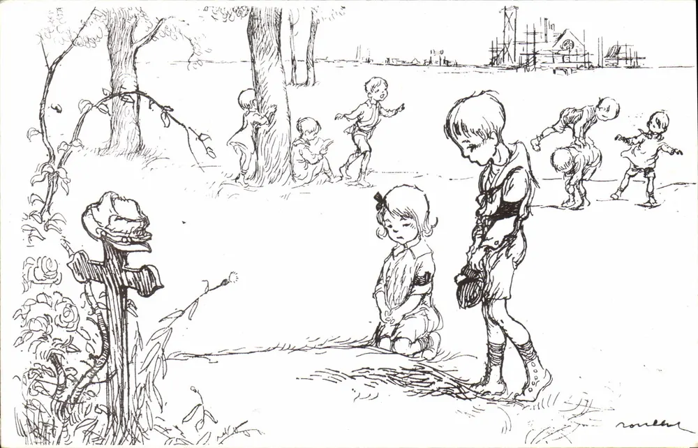 Kinder, die nahe einer Kreuzes spielen — Orphelinat der Armee — Devambez Gr. 63 - Vorderseite
