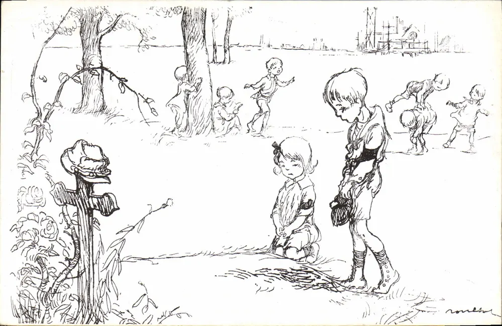 Kinder, die nahe einer Friedhofskreuz spielen — Orphelinat des Armées, Serie N°16 - Vorderseite