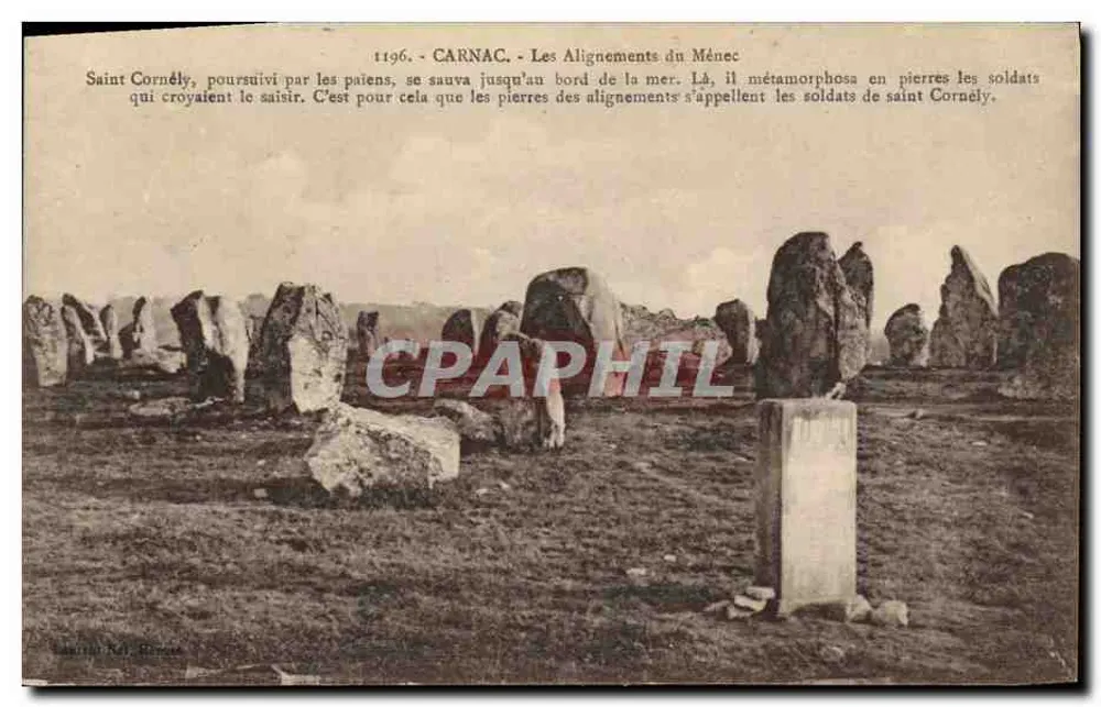 Carnac - Os Alinhamentos do Ménech — lenda mitológica sobre São Cornély — editor não visível - Frente