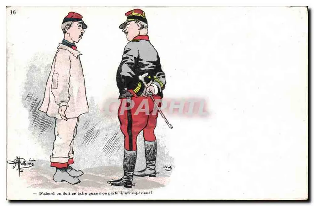 Dois soldados — caricatura militar — editor Anatole, Lyon - Frente