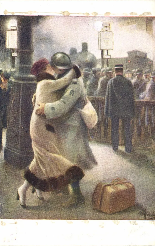 Ein Soldat küsst eine Frau am Bahnhof — Albert Guillaume — N° 1017 - Vorderseite