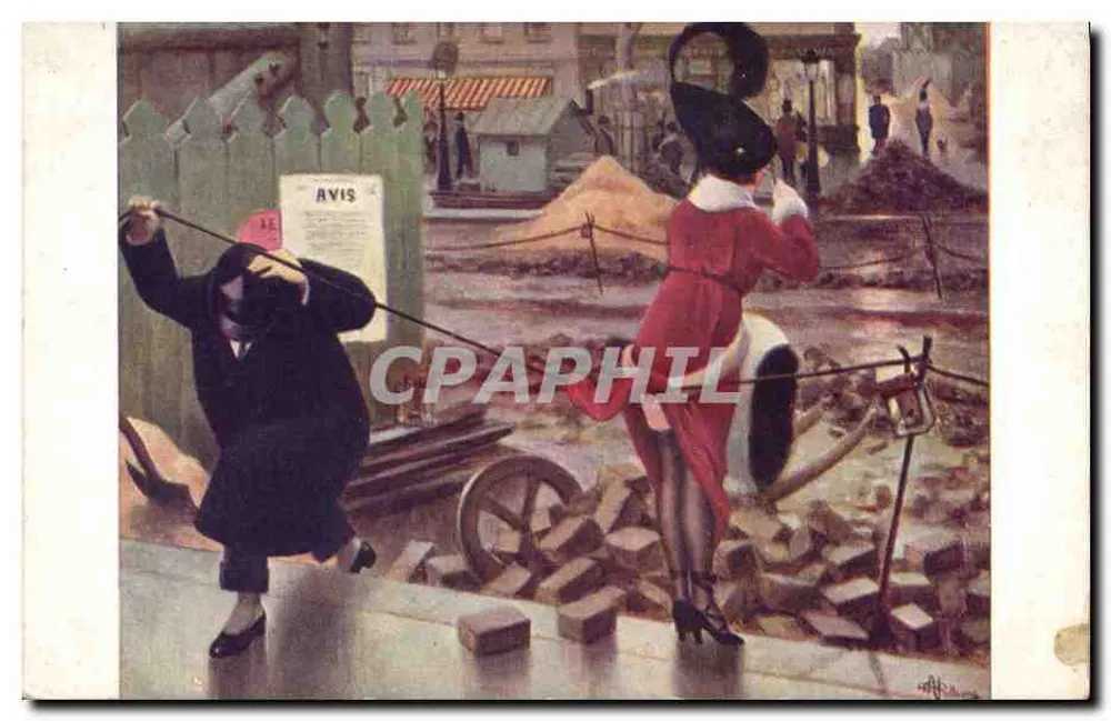 Dois operários em traje da época — canteiro de obras — Sociedade Nacional dos Belas-Artes, Paris - Frente