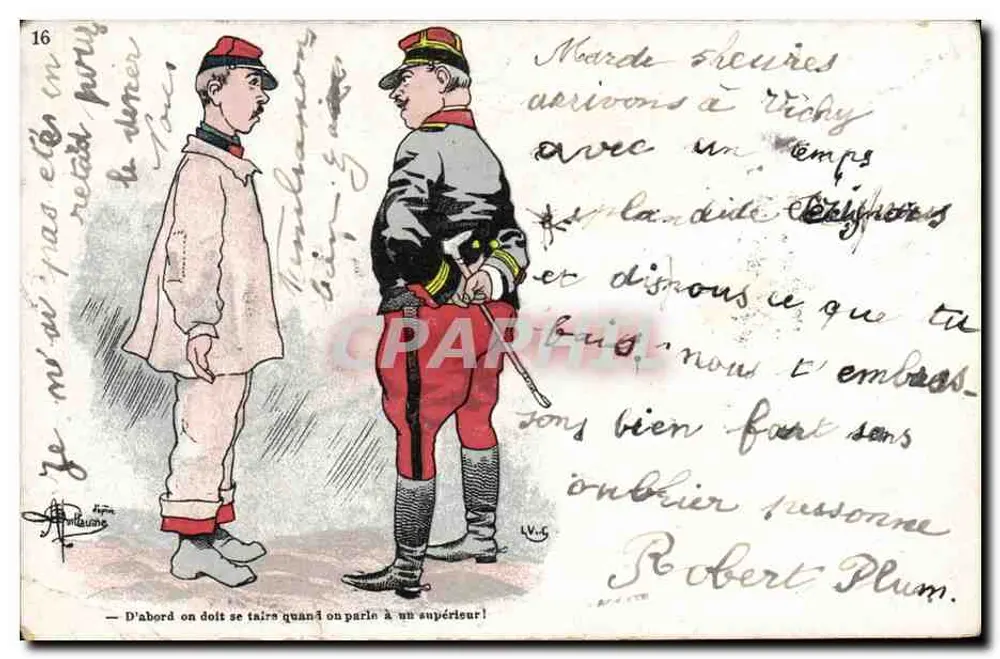 Deux soldats — scène humoristique — éditeur Anatole Chausseur, Lyon - Awers