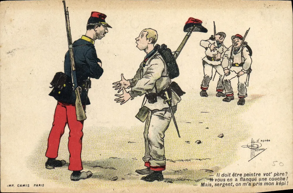 Soldados em campanha — caricatura militar — IMP. CAMIS PARIS n°50 - Frente