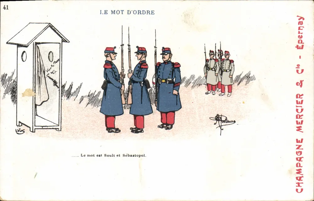 Soldados em uniforme de ordens — O Comando — Editor: Champagne & Mercier, Épernay - Frente