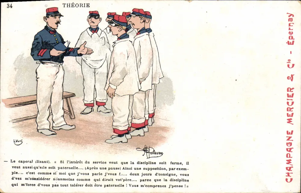 Capitão ensinando disciplina — Teoria — Editor Champagne & Cie, Épernay - Frente