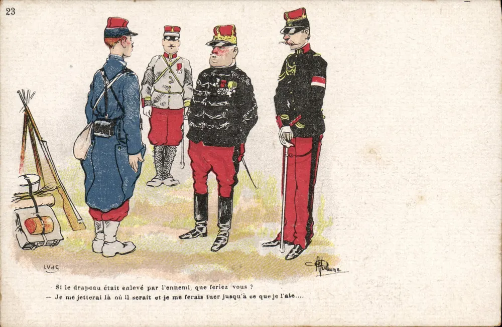 Soldados de diferentes armas francesas — caricatura — L. V. C. e A. Audoume - Frente