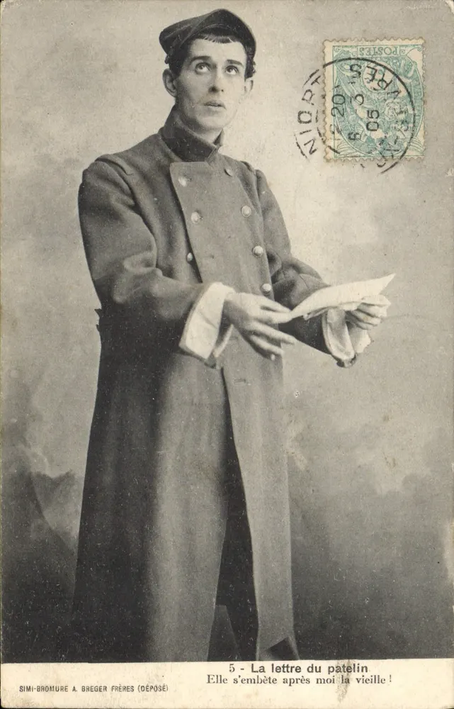 Soldado segurando uma carta — cena teatral — SIMI-BROMURE A. BREGER FRÈRES (DEPOSITADO) n°5 - Frente