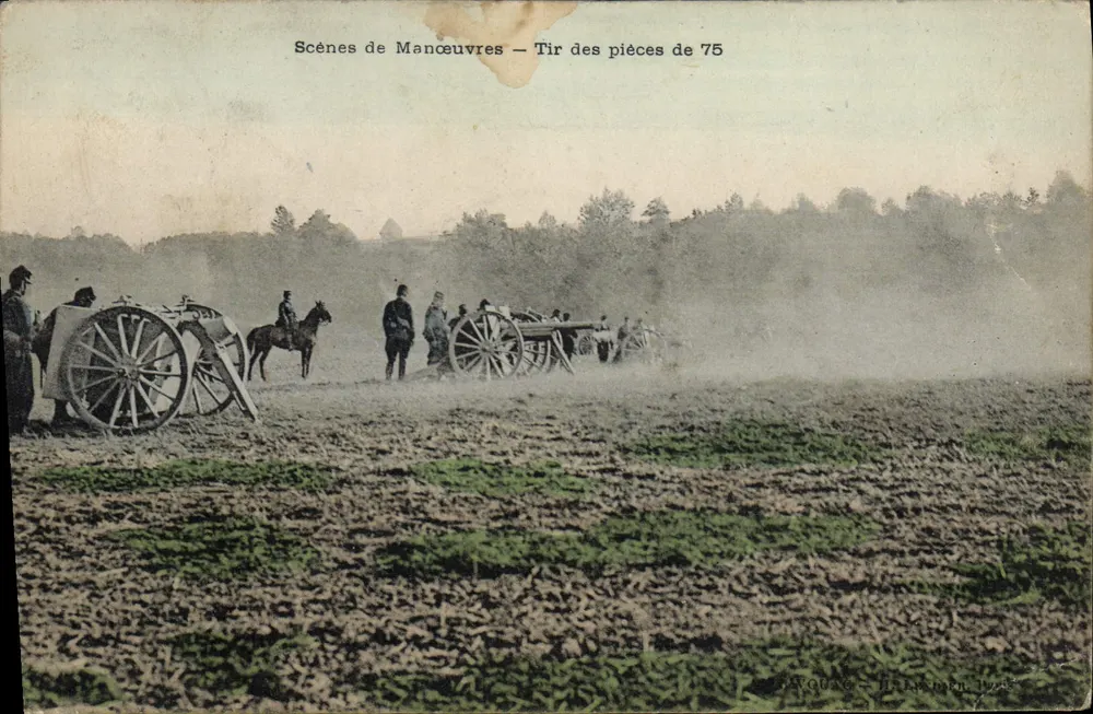 Militärmanöver-Szenen — Schuss mit 75-mm-Kanonen — Verlag: F. Gouge - H. Maxbarn, 1908 - Vorderseite