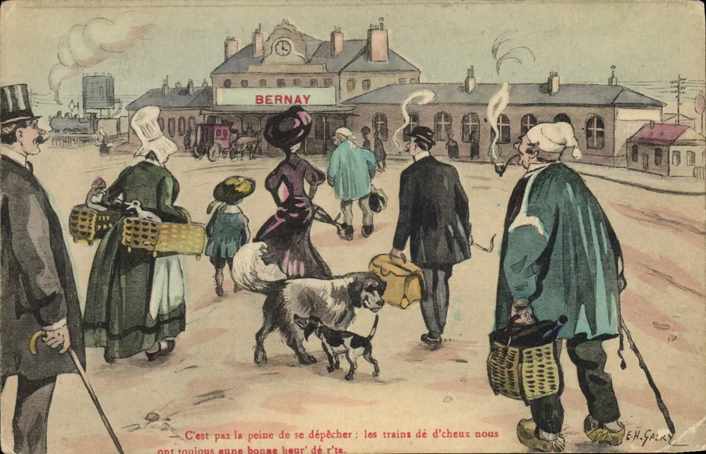 Gare de Bernay — cena de viajantes — E.H. Galky - Frente