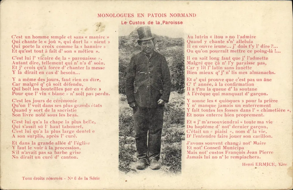 O Custos da Paróquia — Monólogos em patuá normando — Henri ERMICE, Vire, N°6 da Série - Frente