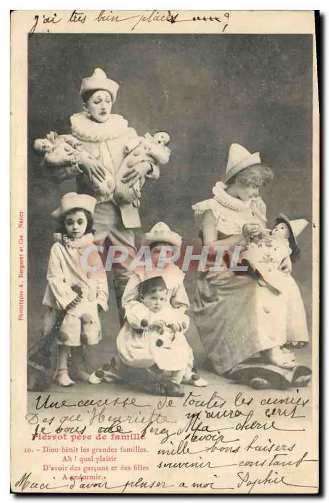 Pierrot, Vater der Familie — FamilienSzene mit Kindern und Puppen — Punitypie A. Dengerot et Cie, Nancy, n°10 - Vorderseite