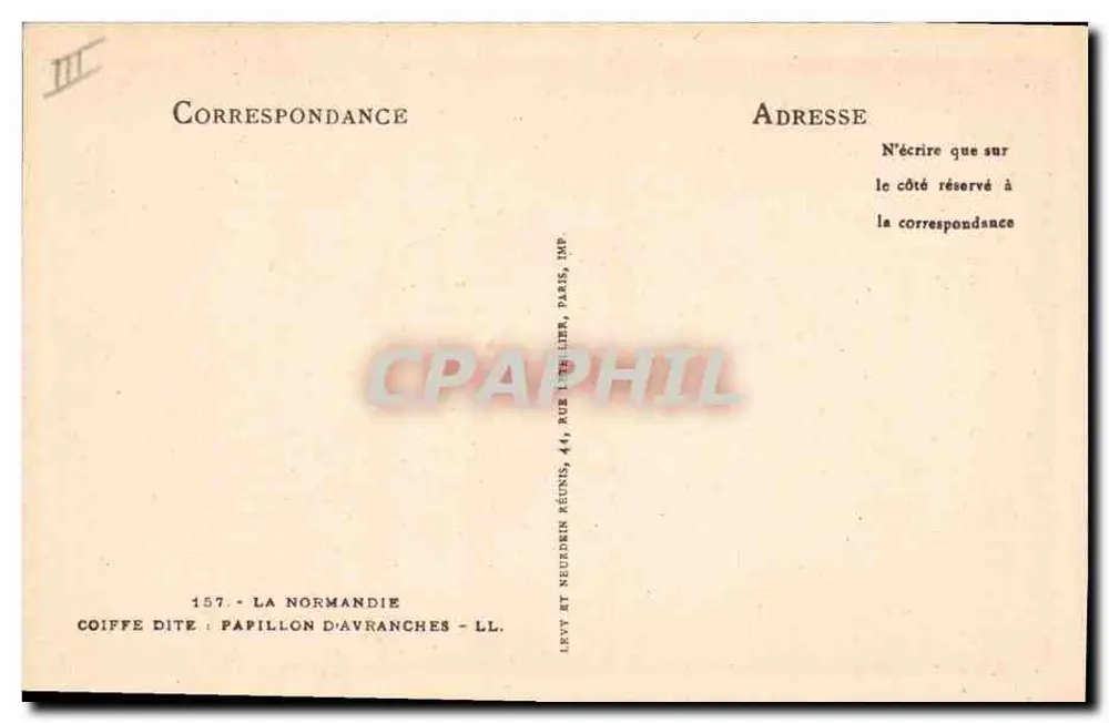 Cabeça de mulher chamada Papillon d'Avranches — A Normandia — Levé e Neudrein & Cie, Paris - Verso
