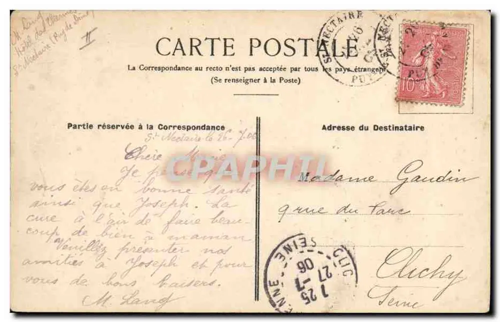 Pittoreske Auvergne — Steinplatte — Verlag V. D. C. Nectaire, n° 243 - Rückseite