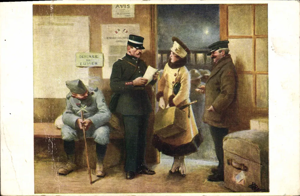 Bahnhofs-Szene — militärische Kontrolle — Verlag EUMER, Nr. 2640 - Vorderseite