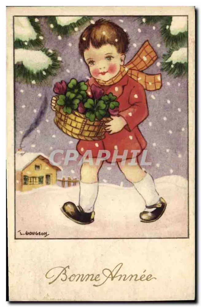 Kind mit Kleeblattkorb — Winterlandschaft — L. Bougeon - Vorderseite