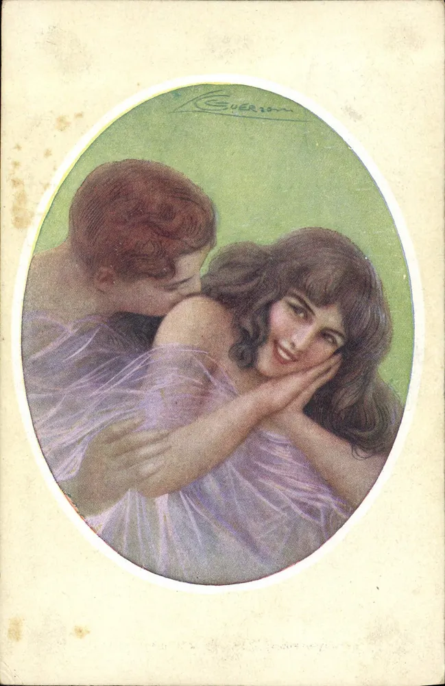 Jeune couple enlacé — scène romantique — dessin de Guerion - Vorderseite