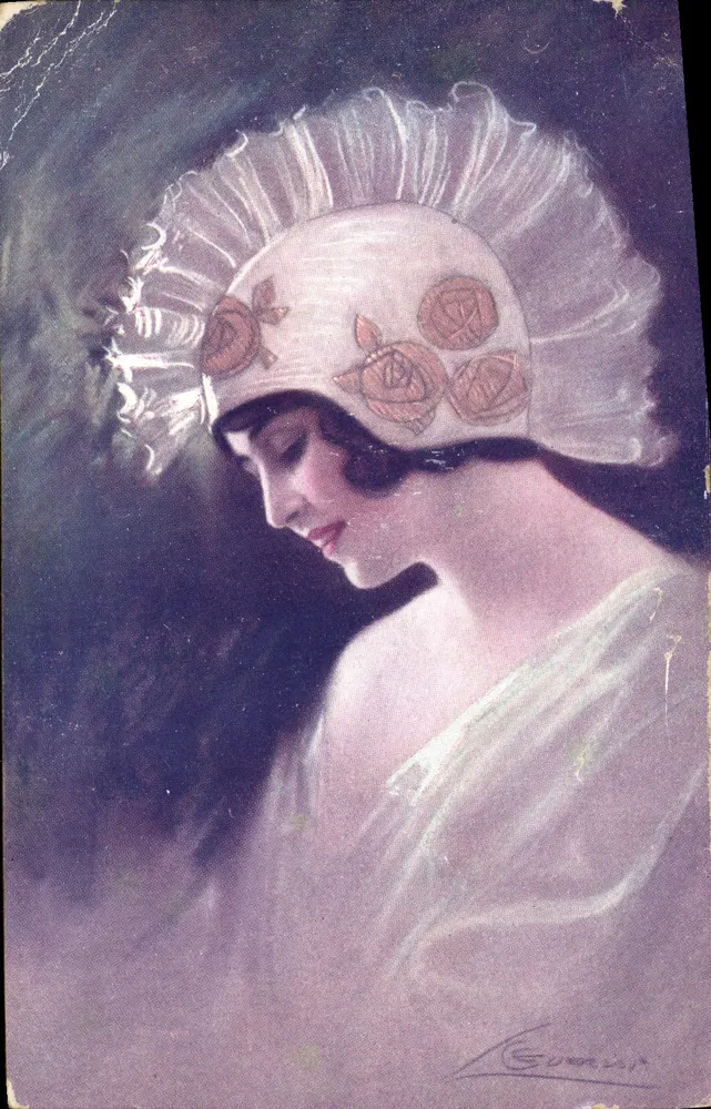 Junge Frau mit Rosenhut — Illustration von G. GURRIN — Verlag nicht sichtbar - Vorderseite