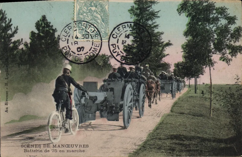 75-mm-Geschütz in Bewegung — Szenen von Manövern — H. Leydies, Paris - Vorderseite