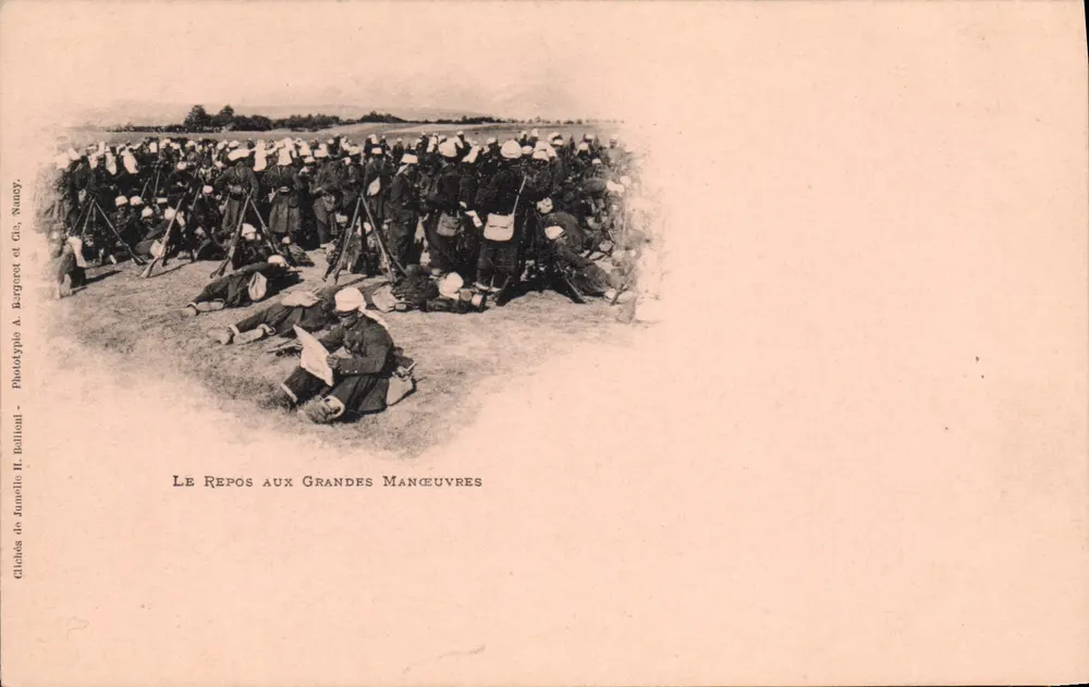 Ruhe während der Großen Manöver — Photographie von H. Béllinal — Clichés von Jumelis & Cie. Burgeret et Cie. Nancy - Vorderseite