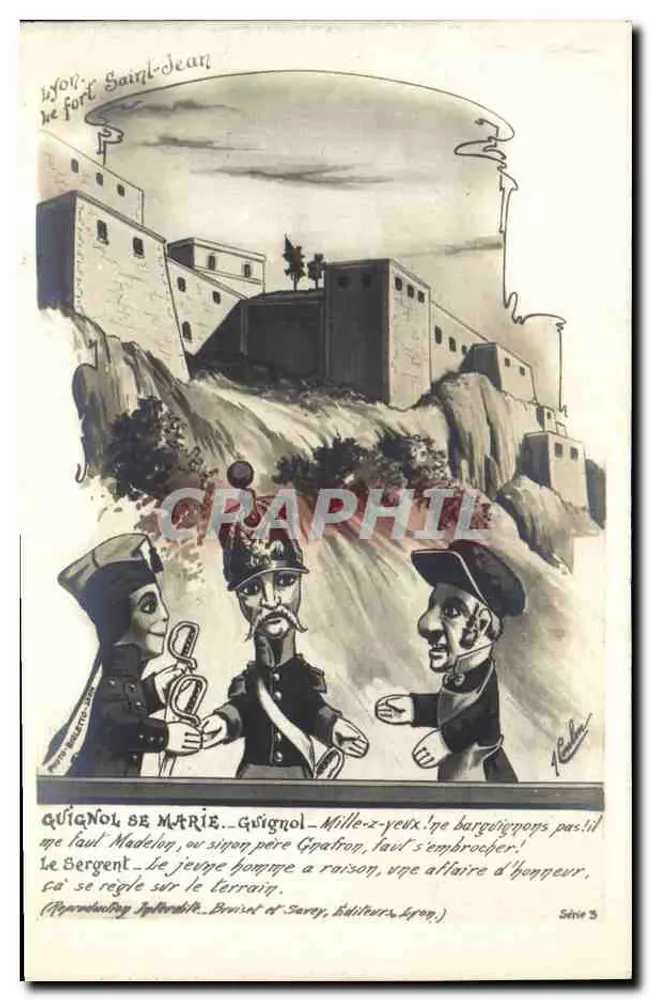 Lyon - Fort Saint-Jean — Karikatur von Guignol — Serie 3, veröffentlicht von Brunet et Sarey, Lyon - Vorderseite