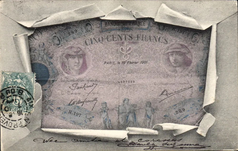 Bilhete de 500 francos — Banque de France — Paris, fevereiro 1901 — editor desconhecido, n° de série H.197 - Frente