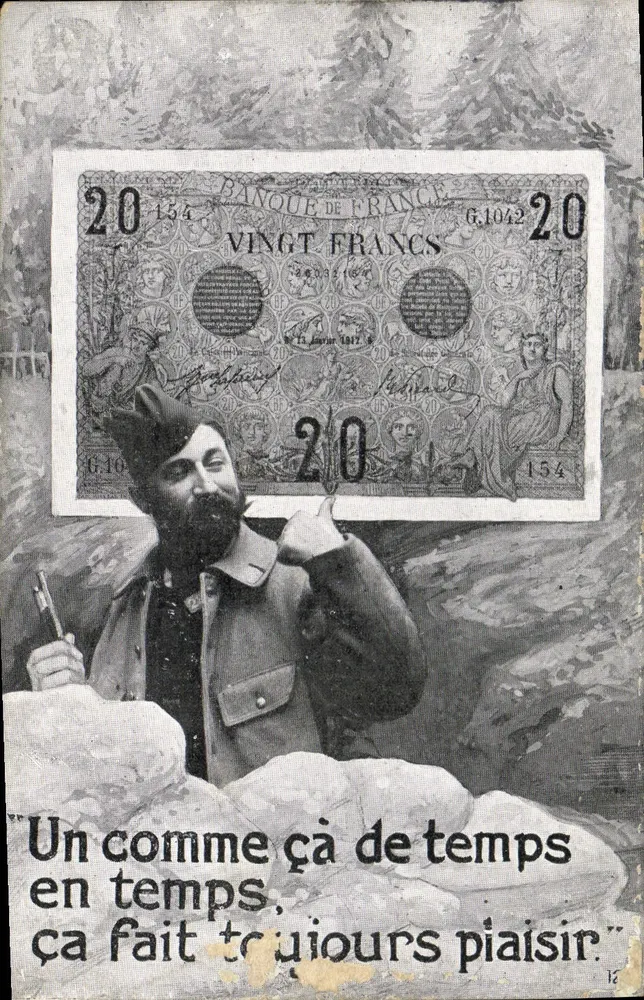 Soldat en montagne — illustration avec billet de 20 francs de 1917 — éditeur SID PARIS - Awers