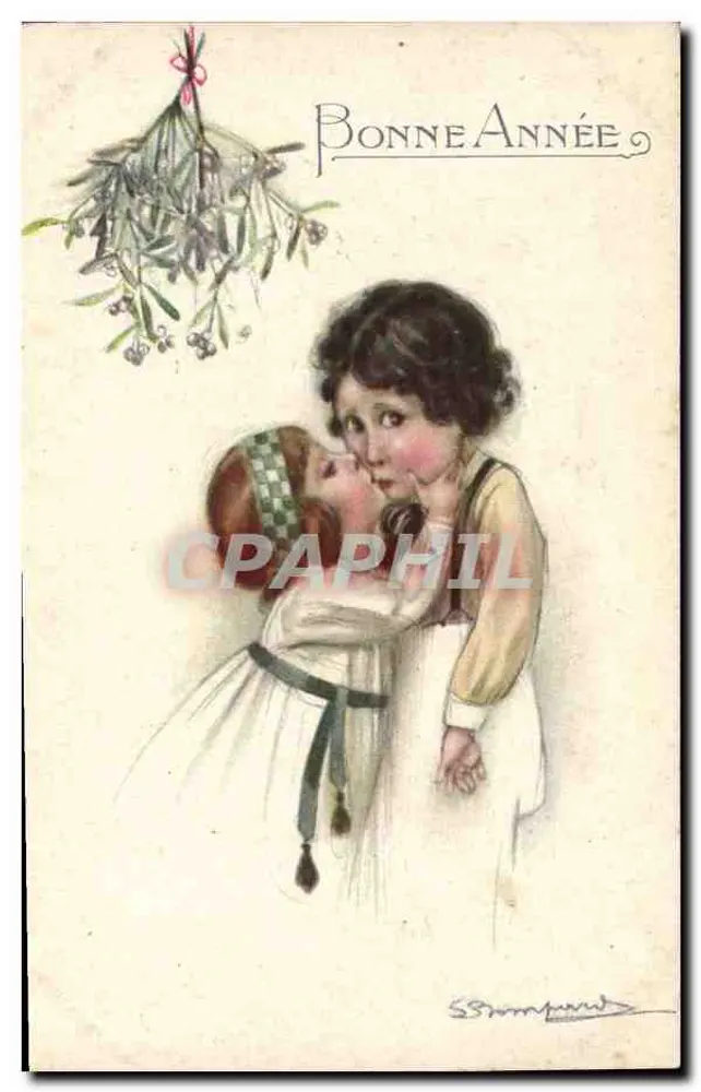 Zwei Kinder unter einem Ebereschen — Frohe Weihnachten — S. Sampaoud - Vorderseite