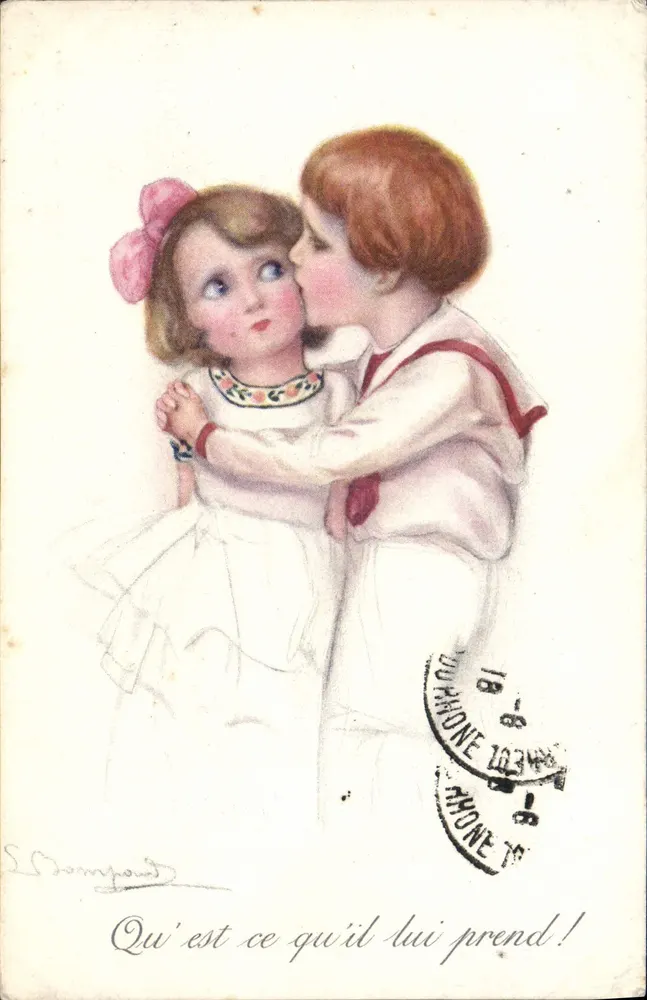 Kind, das eine Puppe umarmt — S. Dampoud — Verlag nicht sichtbar - Vorderseite