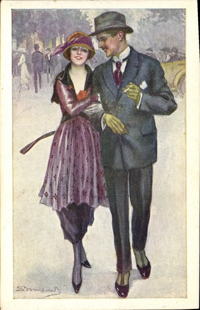 Elegante koppel — stijl jaren 1920 — tekening van S. Bramford - Voorkant