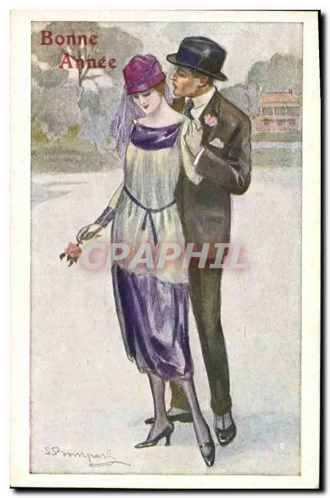 Elegantes Paar — Frohe Neujahr — S. Bonnypard, italienischer Verleger - Vorderseite