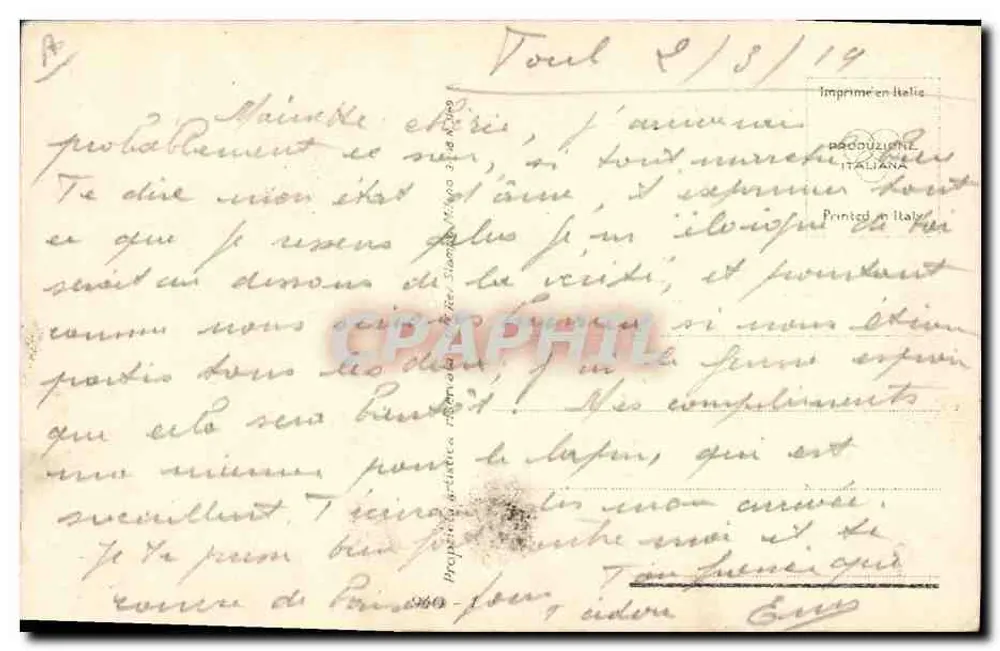Frau in Kleid und Hut — Lilien — Zeichnung von E. Dornand - Rückseite