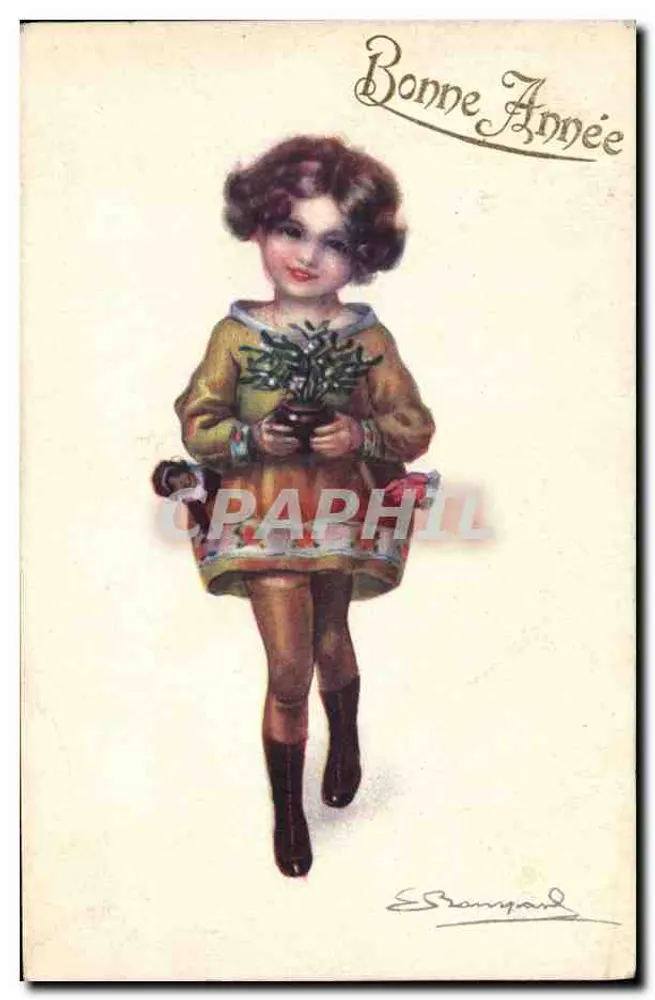 Mädchen mit einem kleinen Pflanzentopf — Frohes Neues Jahr — Verlag E. Bampard - Vorderseite