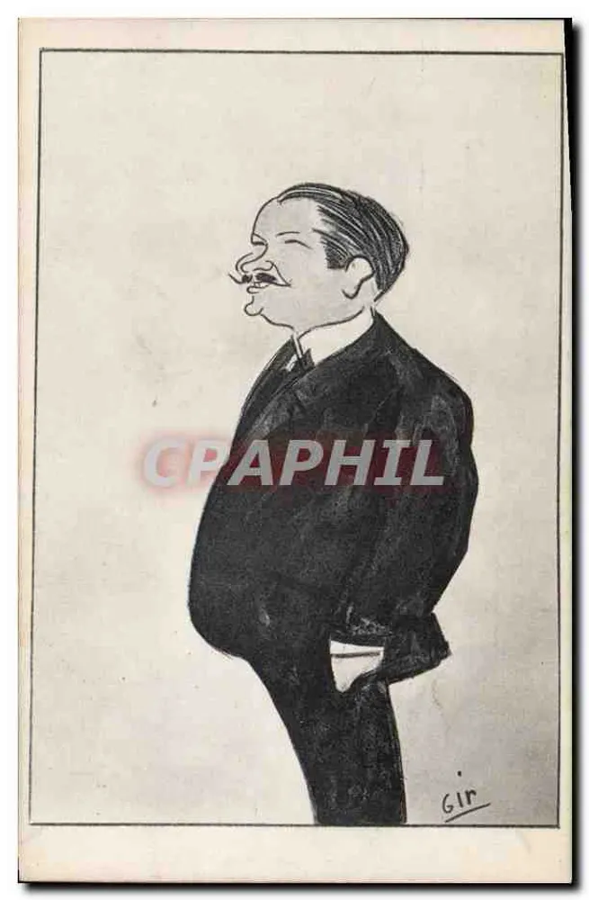 Caricatura de un hombre con bigote — dibujo firmado 'Gir' — fototipo J. Bouveret, Le Mors - Anverso