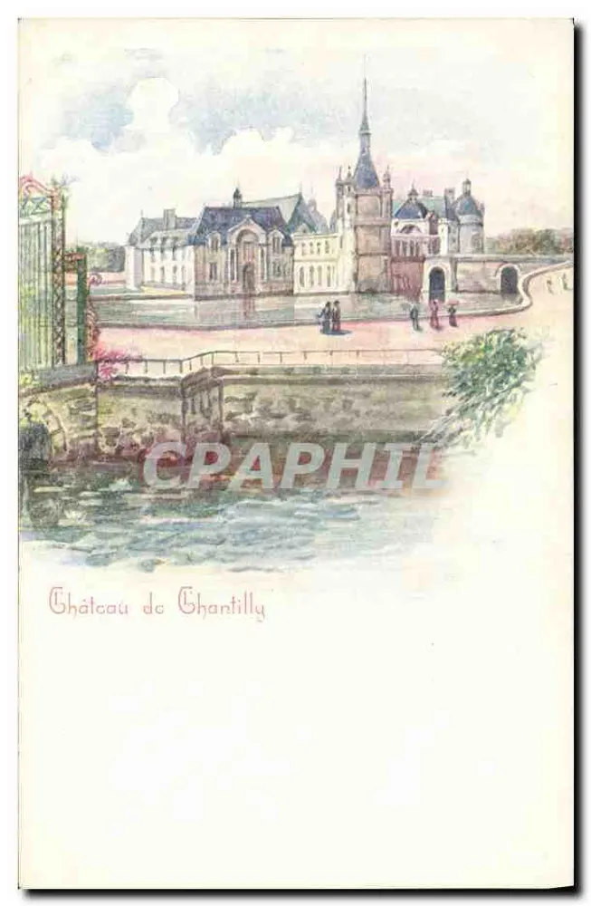 Schloss Chantilly — Ansicht des Schlosses und seiner Brücke — Vouga & Cie Genf - Vorderseite
