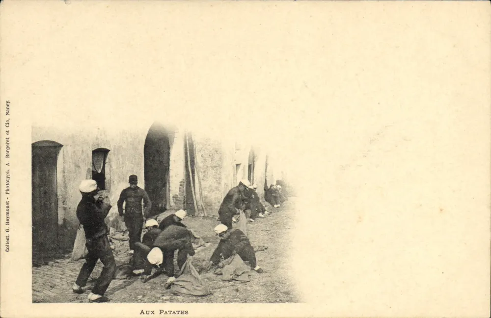 Aux Patates — scène de rue avec travailleurs — Collect. G. Haymont, A. Bergéret, Cl. Nancy - Frente