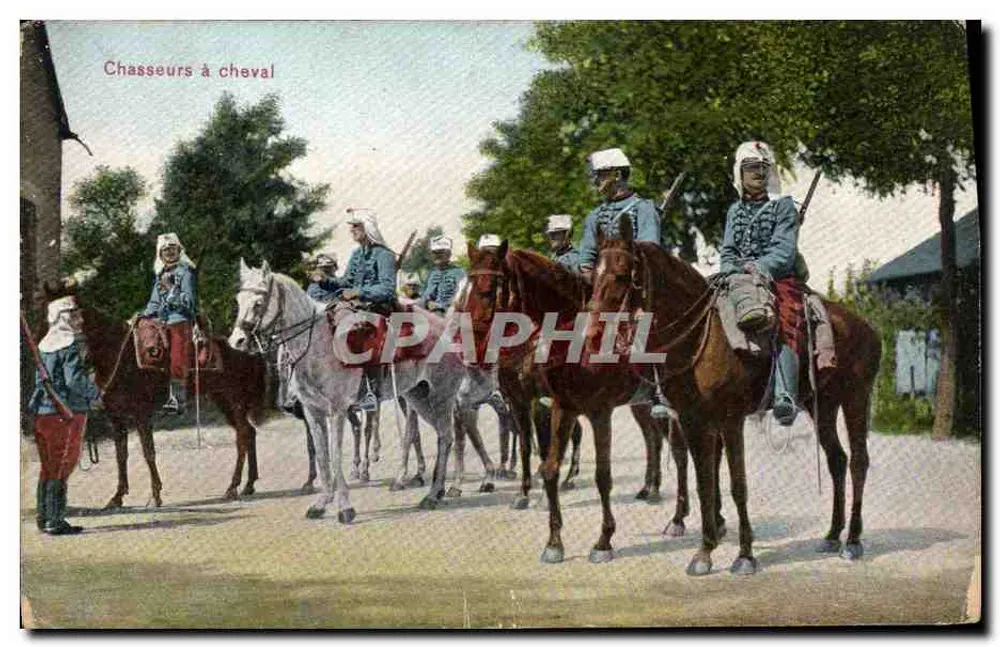 Cavaleiros de cavalo — ilustração militar — editor não identificado, n° de série 49005 - Frente