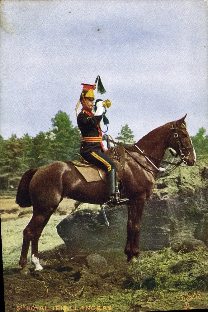 5º Regimento de Lanciers Irlandeses — cavaleiro com trombeta — editor Oilette, n° 63287 - Frente