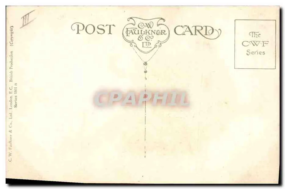 Três gatos filhotes — um sentado em um balanço — editor C.W. Faulkner & Co. Ltd. n° III - Verso