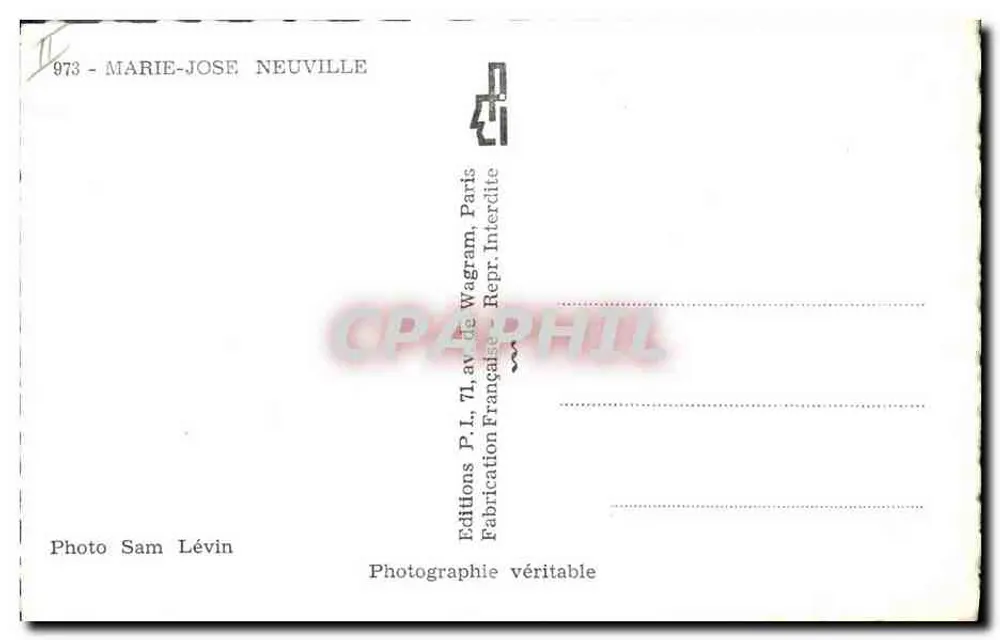 Retrato de Marie-José Neuville — Editor Sam Lévin, n° 973 - Verso