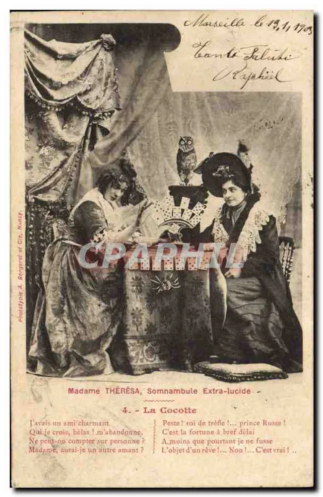 Frau Thérésa, extra-lucid Schlafwandlerin — La Cocotte — Phototypie A. Bergeret et Cie, Nancy - Vorderseite