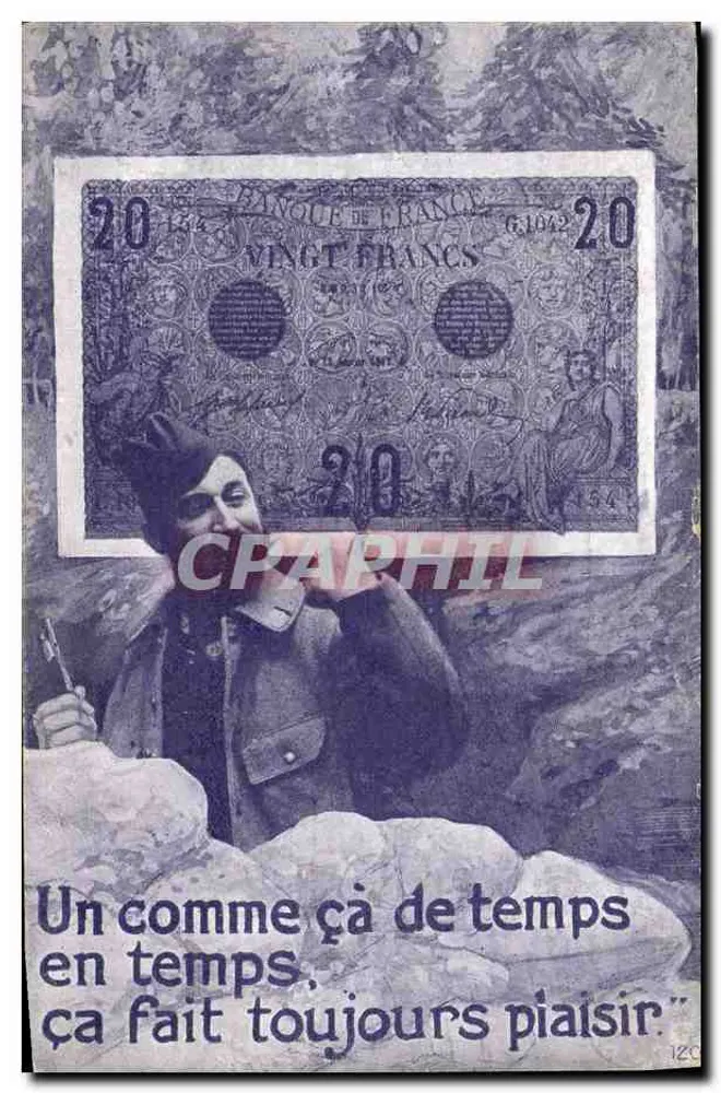 Soldado em uniforme — carta postal com bilhete de 20 francos de 1942 — Edição SID Paris - Frente